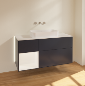 Тумба под раковину Villeroy & Boch Finion 120х50,1 см с подсветкой МДФ темно-синий матовый лак/стекло белое матовое G701MTHG