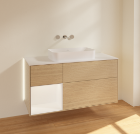 Тумба под раковину Villeroy & Boch Finion 120х50,1 см с подсветкой МДФ шпон дуба/стекло белое матовое G701MTPC