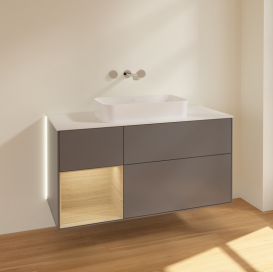 Тумба под раковину Villeroy & Boch Finion 120х50,1 см с подсветкой МДФ антрацит матовый лак/стекло белое матовое G701PCGK