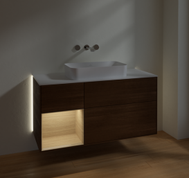 Тумба под раковину Villeroy & Boch Finion 120х50,1 см с подсветкой МДФ шпон грецкого ореха/стекло белое матовое G701PCGN