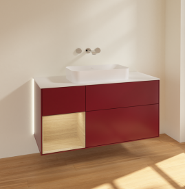 Тумба под раковину Villeroy & Boch Finion 120х50,1 см с подсветкой МДФ пион матовый лак/стекло белое матовое G701PCHB