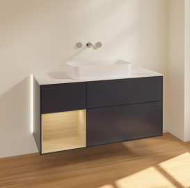 Тумба под раковину Villeroy & Boch Finion 120х50,1 см с подсветкой МДФ темно-синий матовый лак/стекло белое матовое G701PCHG