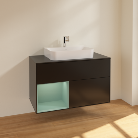 Тумба под раковину Villeroy & Boch Finion 100х50,1 см с подсветкой МДФ черный матовый лак/стекло черное матовое F362GMPD