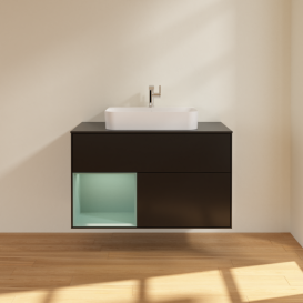 Тумба под раковину Villeroy & Boch Finion 100х50,1 см с подсветкой МДФ черный матовый лак/стекло черное матовое F362GMPD