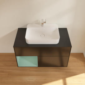 Тумба под раковину Villeroy & Boch Finion 100х50,1 см с подсветкой МДФ черный матовый лак/стекло черное матовое F362GMPD