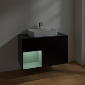 Тумба под раковину Villeroy & Boch Finion 100х50,1 см с подсветкой МДФ черный матовый лак/стекло черное матовое F362GMPD