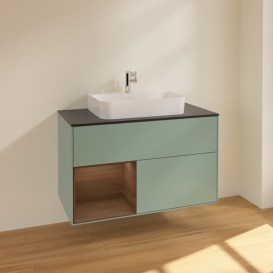 Тумба под раковину Villeroy & Boch Finion 100х50,1 см с подсветкой МДФ оливковый матовый лак/стекло черное матовое F362GNGM