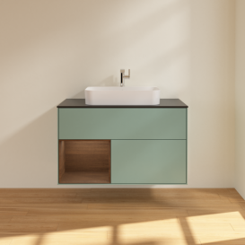 Тумба под раковину Villeroy & Boch Finion 100х50,1 см с подсветкой МДФ оливковый матовый лак/стекло черное матовое F362GNGM