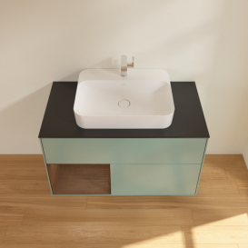 Тумба под раковину Villeroy & Boch Finion 100х50,1 см с подсветкой МДФ оливковый матовый лак/стекло черное матовое F362GNGM