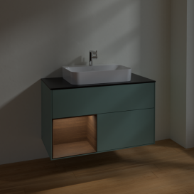 Тумба под раковину Villeroy & Boch Finion 100х50,1 см с подсветкой МДФ оливковый матовый лак/стекло черное матовое F362GNGM