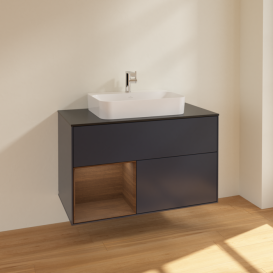 Тумба под раковину Villeroy & Boch Finion 100х50,1 см с подсветкой МДФ темно-синий матовый лак/стекло черное матовое F362GNHG
