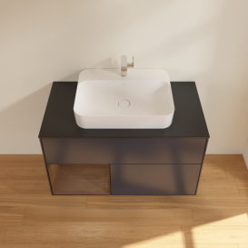 Тумба под раковину Villeroy & Boch Finion 100х50,1 см с подсветкой МДФ темно-синий матовый лак/стекло черное матовое F362GNHG