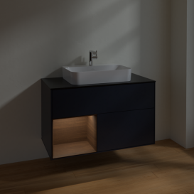 Тумба под раковину Villeroy & Boch Finion 100х50,1 см с подсветкой МДФ темно-синий матовый лак/стекло черное матовое F362GNHG