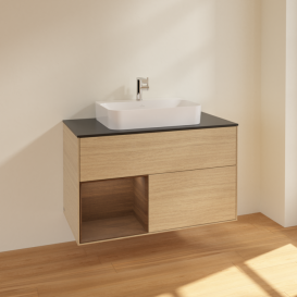 Тумба под раковину Villeroy & Boch Finion 100х50,1 см с подсветкой МДФ шпон дуба/стекло черное матовое F362GNPC