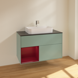 Тумба под раковину Villeroy & Boch Finion 100х50,1 см с подсветкой МДФ оливковый матовый лак/стекло черное матовое F362HBGM