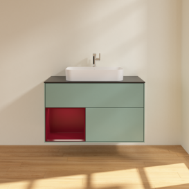 Тумба под раковину Villeroy & Boch Finion 100х50,1 см с подсветкой МДФ оливковый матовый лак/стекло черное матовое F362HBGM