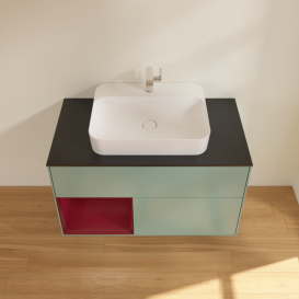 Тумба под раковину Villeroy & Boch Finion 100х50,1 см с подсветкой МДФ оливковый матовый лак/стекло черное матовое F362HBGM