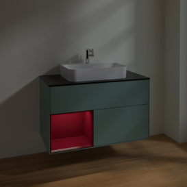 Тумба под раковину Villeroy & Boch Finion 100х50,1 см с подсветкой МДФ оливковый матовый лак/стекло черное матовое F362HBGM