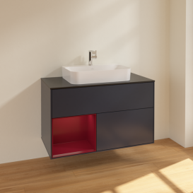 Тумба под раковину Villeroy & Boch Finion 100х50,1 см с подсветкой МДФ темно-синий матовый лак/стекло черное матовое F362HBHG