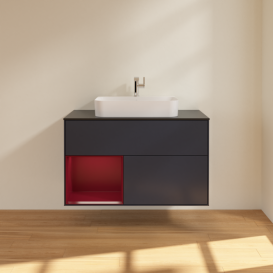 Тумба под раковину Villeroy & Boch Finion 100х50,1 см с подсветкой МДФ темно-синий матовый лак/стекло черное матовое F362HBHG