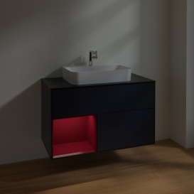 Тумба под раковину Villeroy & Boch Finion 100х50,1 см с подсветкой МДФ темно-синий матовый лак/стекло черное матовое F362HBHG