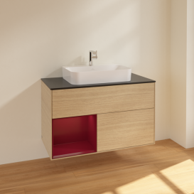 Тумба под раковину Villeroy & Boch Finion 100х50,1 см с подсветкой МДФ шпон дуба/стекло черное матовое F362HBPC