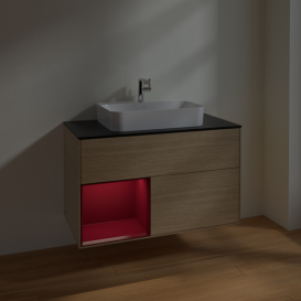 Тумба под раковину Villeroy & Boch Finion 100х50,1 см с подсветкой МДФ шпон дуба/стекло черное матовое F362HBPC