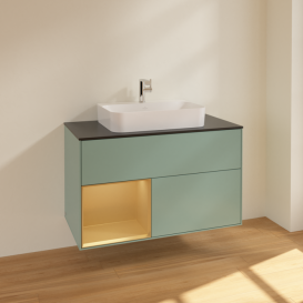 Тумба под раковину Villeroy & Boch Finion 100х50,1 см с подсветкой МДФ оливковый матовый лак/стекло черное матовое F362HFGM