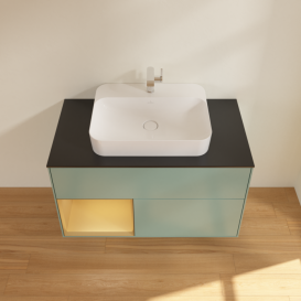 Тумба под раковину Villeroy & Boch Finion 100х50,1 см с подсветкой МДФ оливковый матовый лак/стекло черное матовое F362HFGM
