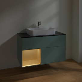 Тумба под раковину Villeroy & Boch Finion 100х50,1 см с подсветкой МДФ оливковый матовый лак/стекло черное матовое F362HFGM