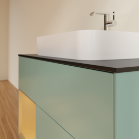 Тумба под раковину Villeroy & Boch Finion 100х50,1 см с подсветкой МДФ оливковый матовый лак/стекло черное матовое F362HFGM