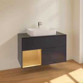 Тумба под раковину Villeroy & Boch Finion 100х50,1 см с подсветкой МДФ темно-синий матовый лак/стекло черное матовое F362HFHG