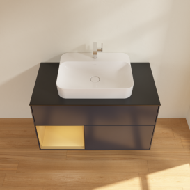 Тумба под раковину Villeroy & Boch Finion 100х50,1 см с подсветкой МДФ темно-синий матовый лак/стекло черное матовое F362HFHG