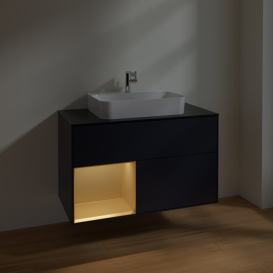 Тумба под раковину Villeroy & Boch Finion 100х50,1 см с подсветкой МДФ темно-синий матовый лак/стекло черное матовое F362HFHG