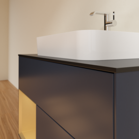 Тумба под раковину Villeroy & Boch Finion 100х50,1 см с подсветкой МДФ темно-синий матовый лак/стекло черное матовое F362HFHG