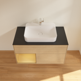 Тумба под раковину Villeroy & Boch Finion 100х50,1 см с подсветкой МДФ шпон дуба/стекло черное матовое F362HFPC