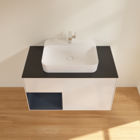 Тумба под раковину Villeroy & Boch Finion 100х50,1 см с подсветкой МДФ глянцевый белый лак/стекло черное матовое F362HGGF