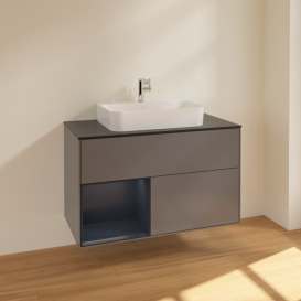 Тумба под раковину Villeroy & Boch Finion 100х50,1 см с подсветкой МДФ антрацит матовый лак/стекло черное матовое F362HGGK