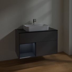 Тумба под раковину Villeroy & Boch Finion 100х50,1 см с подсветкой МДФ антрацит матовый лак/стекло черное матовое F362HGGK