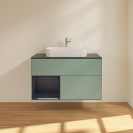 Тумба под раковину Villeroy & Boch Finion 100х50,1 см с подсветкой МДФ оливковый матовый лак/стекло черное матовое F362HGGM