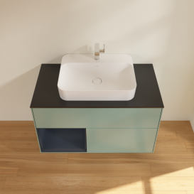 Тумба под раковину Villeroy & Boch Finion 100х50,1 см с подсветкой МДФ оливковый матовый лак/стекло черное матовое F362HGGM