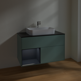Тумба под раковину Villeroy & Boch Finion 100х50,1 см с подсветкой МДФ оливковый матовый лак/стекло черное матовое F362HGGM