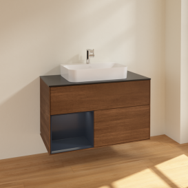 Тумба под раковину Villeroy & Boch Finion 100х50,1 см с подсветкой МДФ шпон грецкого ореха/стекло черное матовое F362HGGN