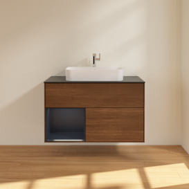 Тумба под раковину Villeroy & Boch Finion 100х50,1 см с подсветкой МДФ шпон грецкого ореха/стекло черное матовое F362HGGN