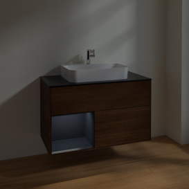 Тумба под раковину Villeroy & Boch Finion 100х50,1 см с подсветкой МДФ шпон грецкого ореха/стекло черное матовое F362HGGN