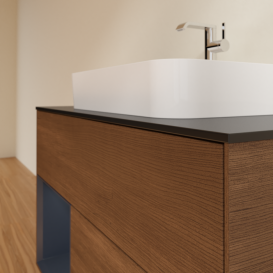 Тумба под раковину Villeroy & Boch Finion 100х50,1 см с подсветкой МДФ шпон грецкого ореха/стекло черное матовое F362HGGN