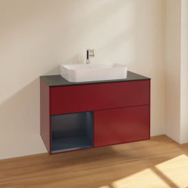 Тумба под раковину Villeroy & Boch Finion 100х50,1 см с подсветкой МДФ пион матовый лак/стекло черное матовое F362HGHB