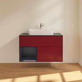 Тумба под раковину Villeroy & Boch Finion 100х50,1 см с подсветкой МДФ пион матовый лак/стекло черное матовое F362HGHB