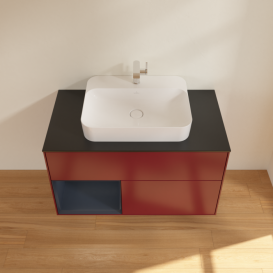 Тумба под раковину Villeroy & Boch Finion 100х50,1 см с подсветкой МДФ пион матовый лак/стекло черное матовое F362HGHB