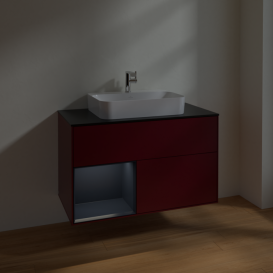 Тумба под раковину Villeroy & Boch Finion 100х50,1 см с подсветкой МДФ пион матовый лак/стекло черное матовое F362HGHB